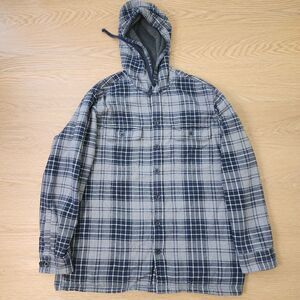 LL Bean Fleece Lined Flannel Shacket Mens L REG Traditional Fit Blue Plaid
